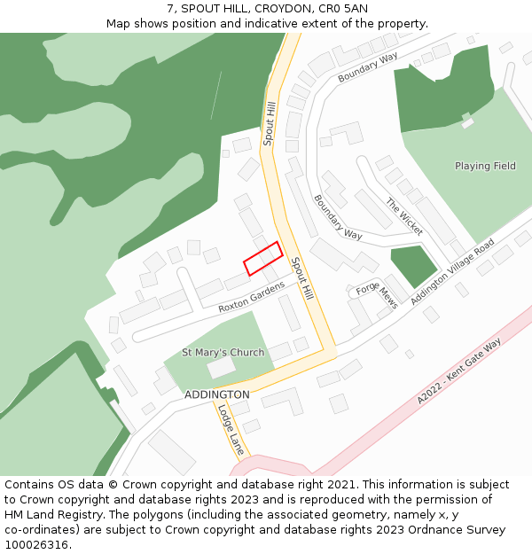 7, SPOUT HILL, CROYDON, CR0 5AN: Location map and indicative extent of plot