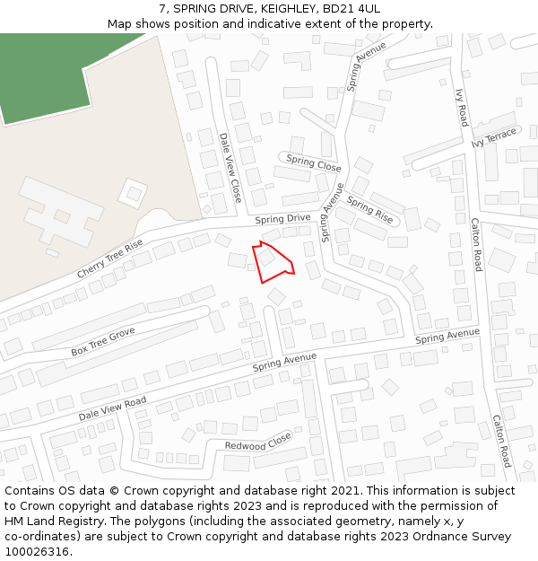 7, SPRING DRIVE, KEIGHLEY, BD21 4UL: Location map and indicative extent of plot