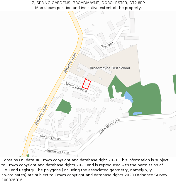 7, SPRING GARDENS, BROADMAYNE, DORCHESTER, DT2 8PP: Location map and indicative extent of plot