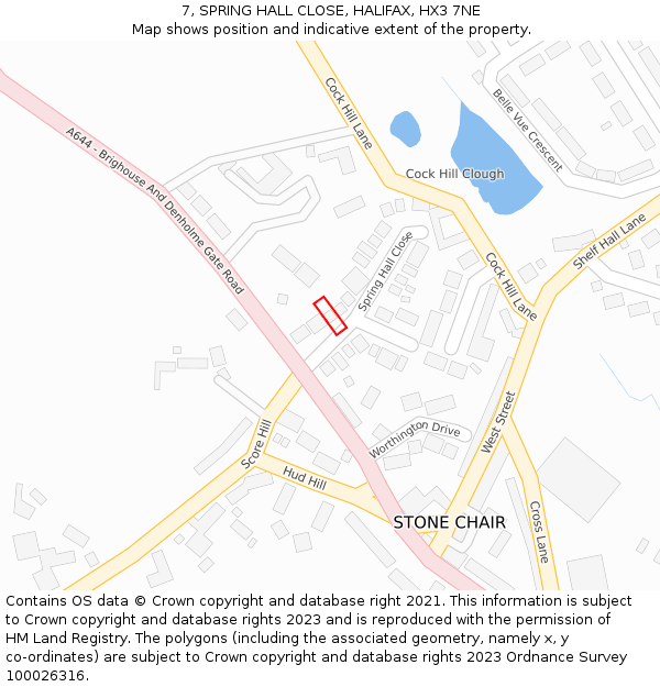 7, SPRING HALL CLOSE, HALIFAX, HX3 7NE: Location map and indicative extent of plot