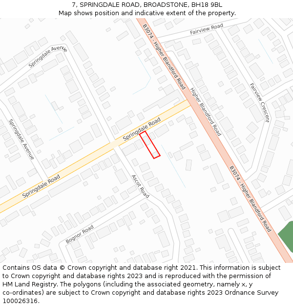 7, SPRINGDALE ROAD, BROADSTONE, BH18 9BL: Location map and indicative extent of plot