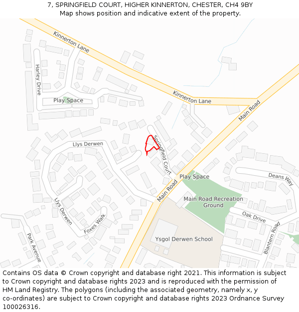 7, SPRINGFIELD COURT, HIGHER KINNERTON, CHESTER, CH4 9BY: Location map and indicative extent of plot