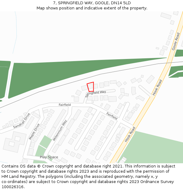 7, SPRINGFIELD WAY, GOOLE, DN14 5LD: Location map and indicative extent of plot