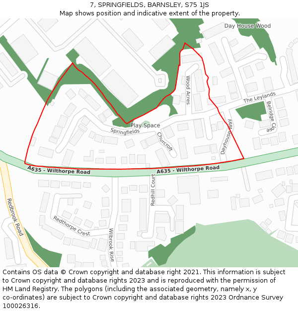 7, SPRINGFIELDS, BARNSLEY, S75 1JS: Location map and indicative extent of plot