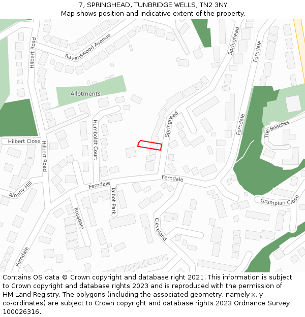 7, SPRINGHEAD, TUNBRIDGE WELLS, TN2 3NY: Location map and indicative extent of plot