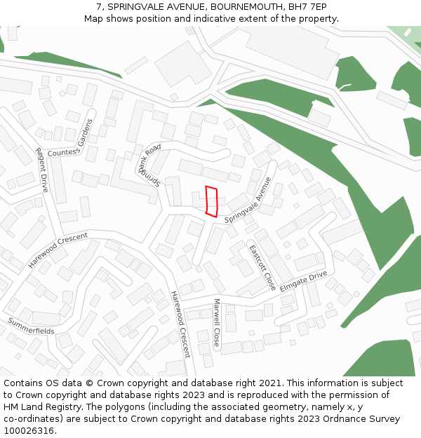 7, SPRINGVALE AVENUE, BOURNEMOUTH, BH7 7EP: Location map and indicative extent of plot