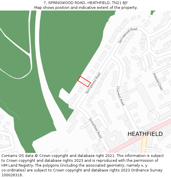7, SPRINGWOOD ROAD, HEATHFIELD, TN21 8JY: Location map and indicative extent of plot