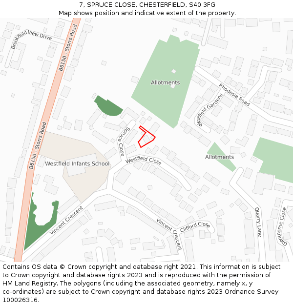 7, SPRUCE CLOSE, CHESTERFIELD, S40 3FG: Location map and indicative extent of plot