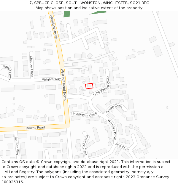 7, SPRUCE CLOSE, SOUTH WONSTON, WINCHESTER, SO21 3EG: Location map and indicative extent of plot