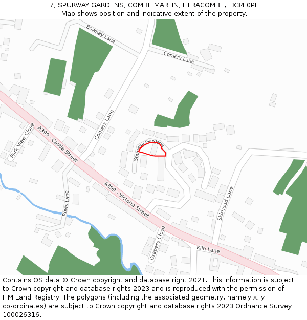 7, SPURWAY GARDENS, COMBE MARTIN, ILFRACOMBE, EX34 0PL: Location map and indicative extent of plot