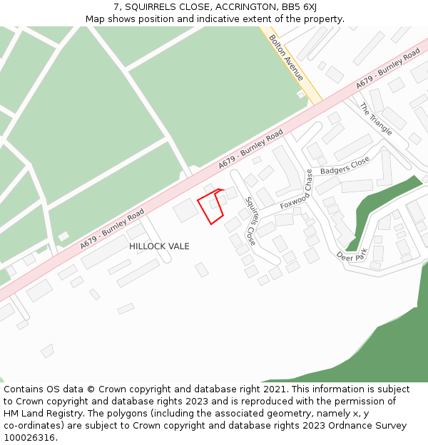 7, SQUIRRELS CLOSE, ACCRINGTON, BB5 6XJ: Location map and indicative extent of plot