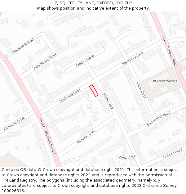7, SQUITCHEY LANE, OXFORD, OX2 7LD: Location map and indicative extent of plot