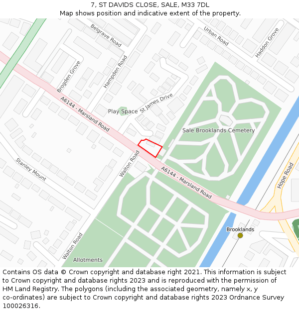 7, ST DAVIDS CLOSE, SALE, M33 7DL: Location map and indicative extent of plot