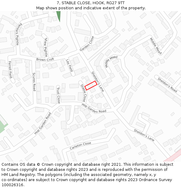 7, STABLE CLOSE, HOOK, RG27 9TT: Location map and indicative extent of plot