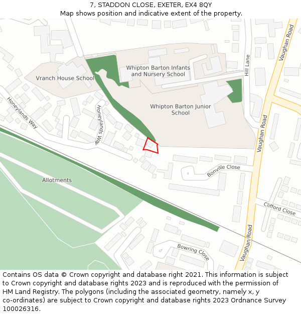 7, STADDON CLOSE, EXETER, EX4 8QY: Location map and indicative extent of plot