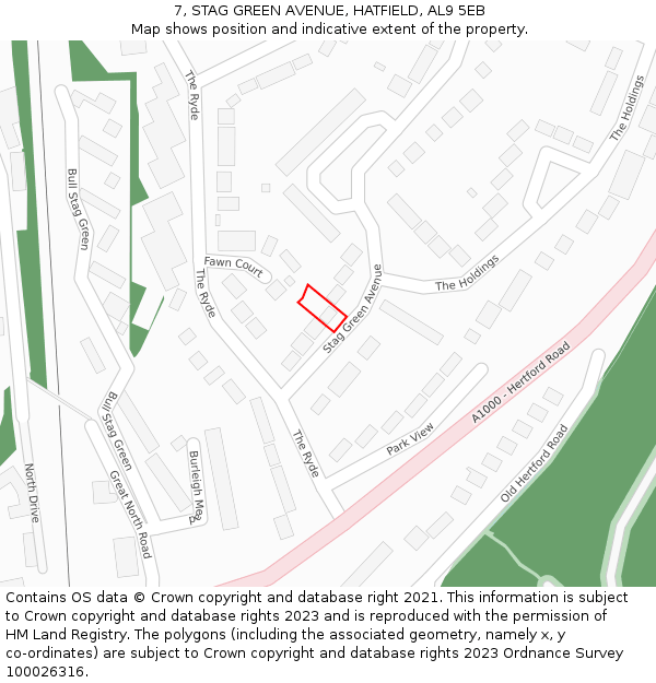 7, STAG GREEN AVENUE, HATFIELD, AL9 5EB: Location map and indicative extent of plot