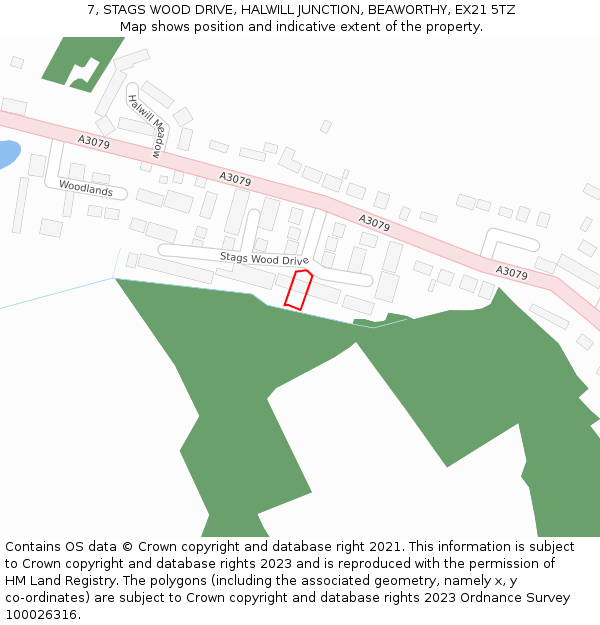 7, STAGS WOOD DRIVE, HALWILL JUNCTION, BEAWORTHY, EX21 5TZ: Location map and indicative extent of plot