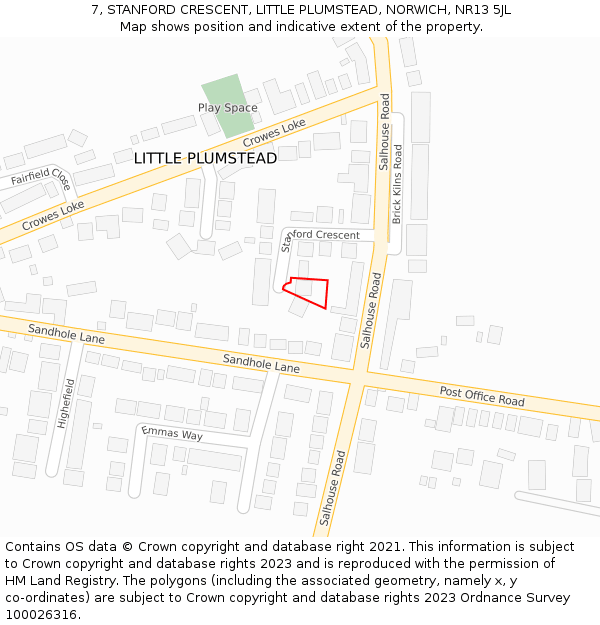 7, STANFORD CRESCENT, LITTLE PLUMSTEAD, NORWICH, NR13 5JL: Location map and indicative extent of plot