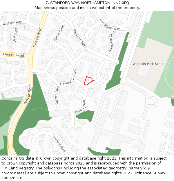7, STANFORD WAY, NORTHAMPTON, NN4 0FQ: Location map and indicative extent of plot