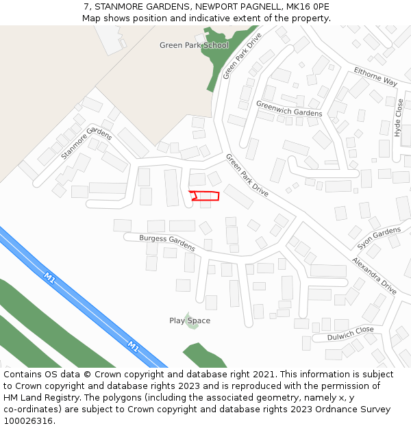 7, STANMORE GARDENS, NEWPORT PAGNELL, MK16 0PE: Location map and indicative extent of plot