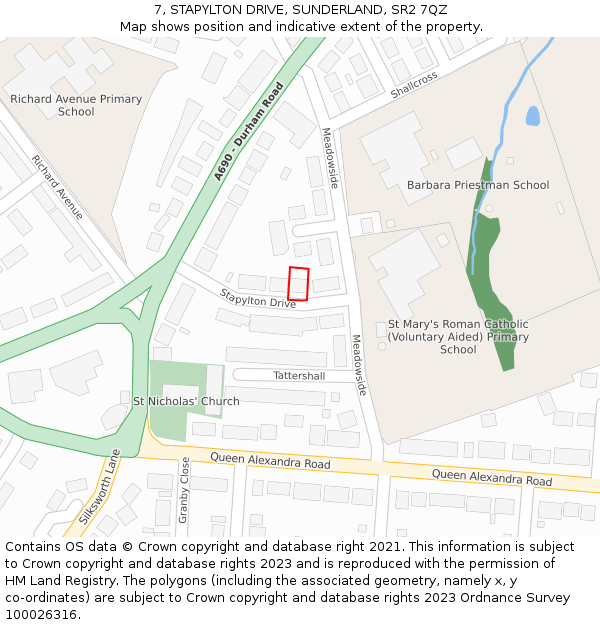 7, STAPYLTON DRIVE, SUNDERLAND, SR2 7QZ: Location map and indicative extent of plot