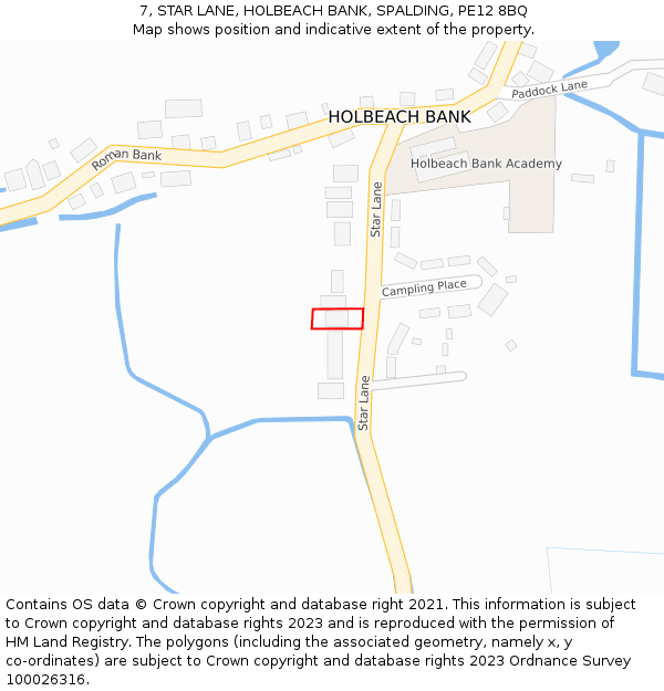 7, STAR LANE, HOLBEACH BANK, SPALDING, PE12 8BQ: Location map and indicative extent of plot