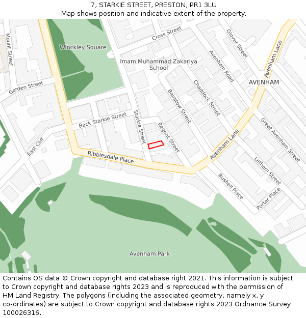 7, STARKIE STREET, PRESTON, PR1 3LU: Location map and indicative extent of plot