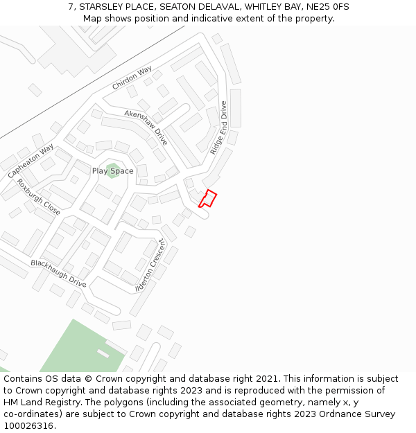 7, STARSLEY PLACE, SEATON DELAVAL, WHITLEY BAY, NE25 0FS: Location map and indicative extent of plot