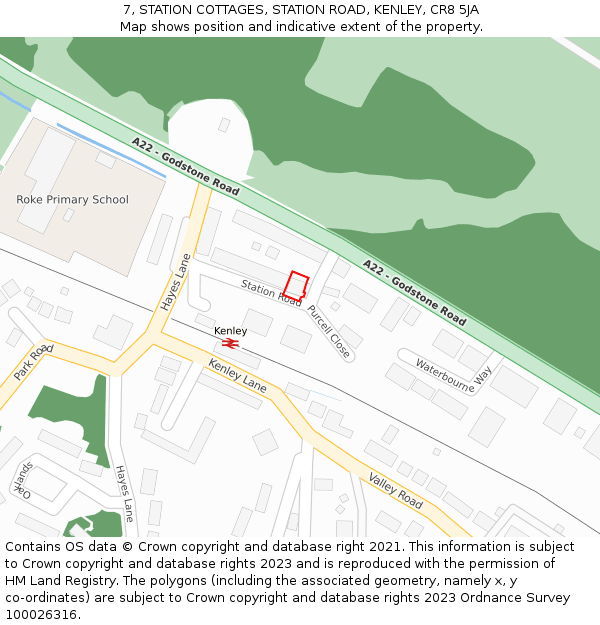 7, STATION COTTAGES, STATION ROAD, KENLEY, CR8 5JA: Location map and indicative extent of plot
