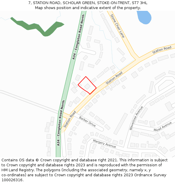 7, STATION ROAD, SCHOLAR GREEN, STOKE-ON-TRENT, ST7 3HL: Location map and indicative extent of plot