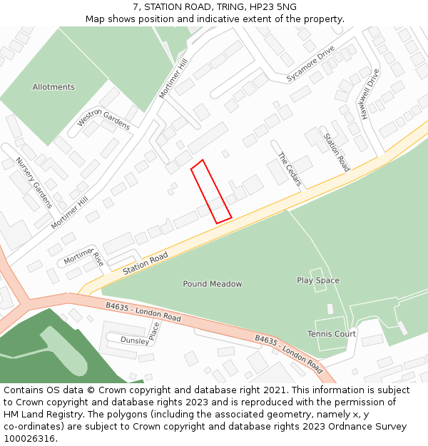 7, STATION ROAD, TRING, HP23 5NG: Location map and indicative extent of plot