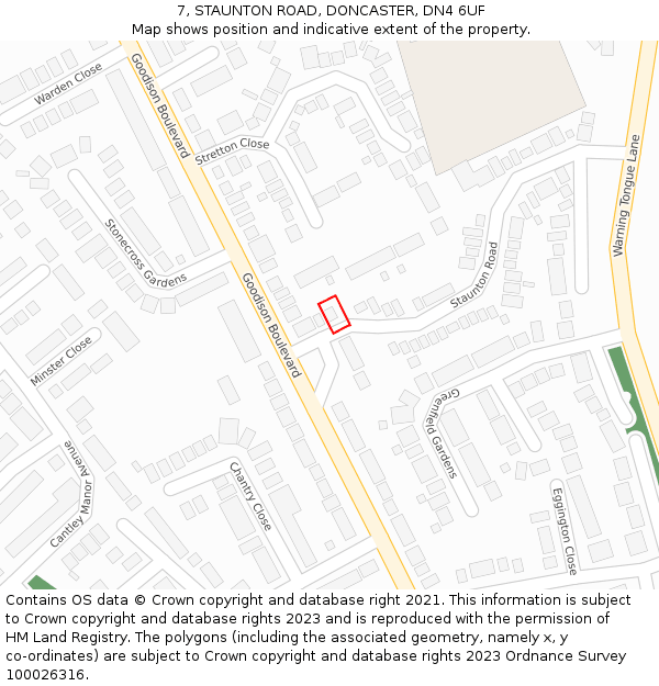 7, STAUNTON ROAD, DONCASTER, DN4 6UF: Location map and indicative extent of plot