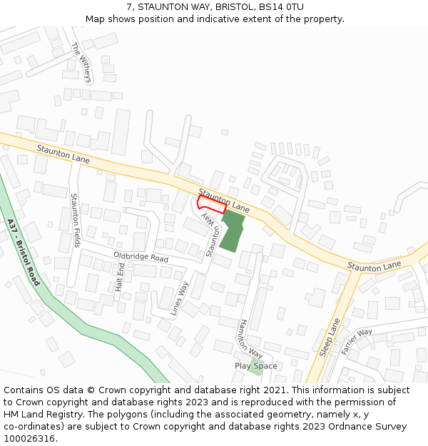 7, STAUNTON WAY, BRISTOL, BS14 0TU: Location map and indicative extent of plot