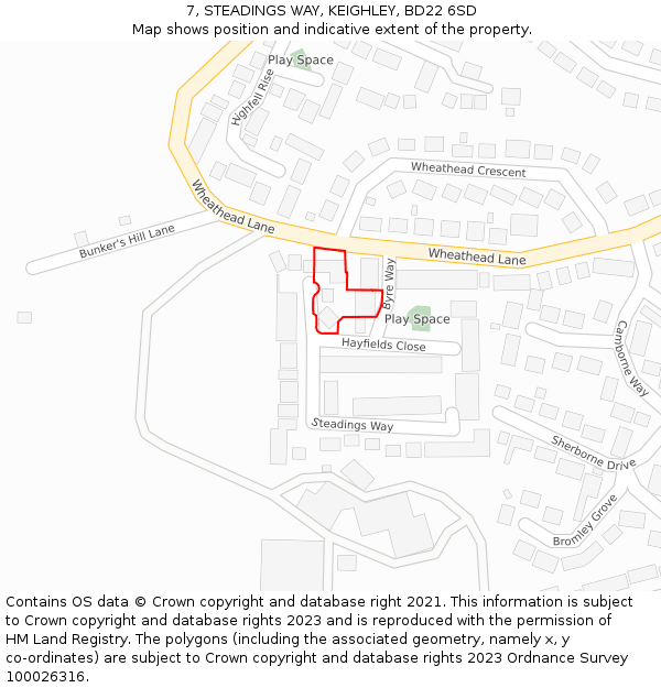 7, STEADINGS WAY, KEIGHLEY, BD22 6SD: Location map and indicative extent of plot