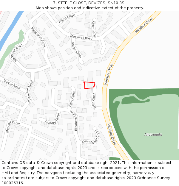 7, STEELE CLOSE, DEVIZES, SN10 3SL: Location map and indicative extent of plot