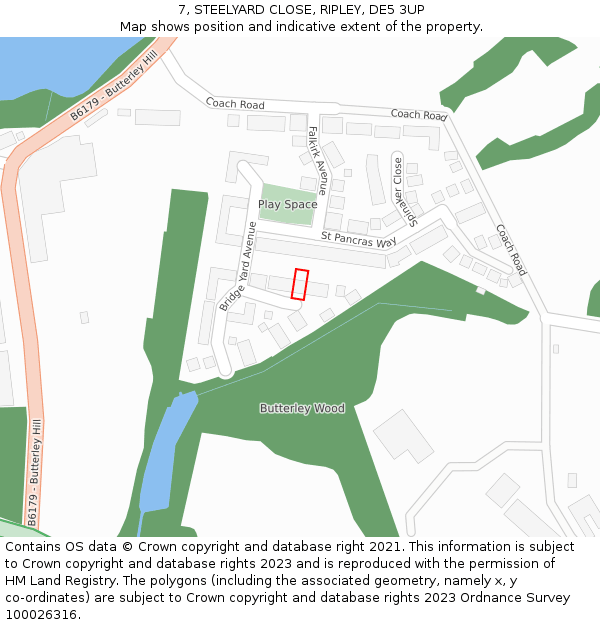 7, STEELYARD CLOSE, RIPLEY, DE5 3UP: Location map and indicative extent of plot