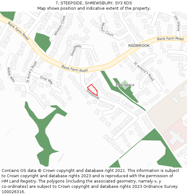 7, STEEPSIDE, SHREWSBURY, SY3 6DS: Location map and indicative extent of plot