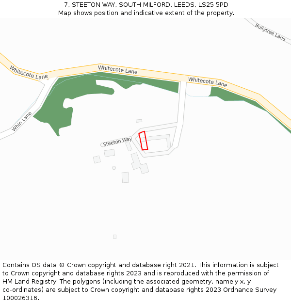 7, STEETON WAY, SOUTH MILFORD, LEEDS, LS25 5PD: Location map and indicative extent of plot