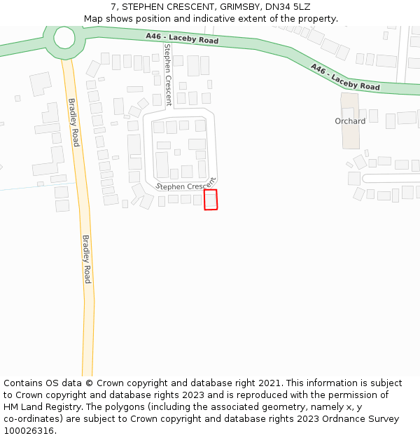 7, STEPHEN CRESCENT, GRIMSBY, DN34 5LZ: Location map and indicative extent of plot