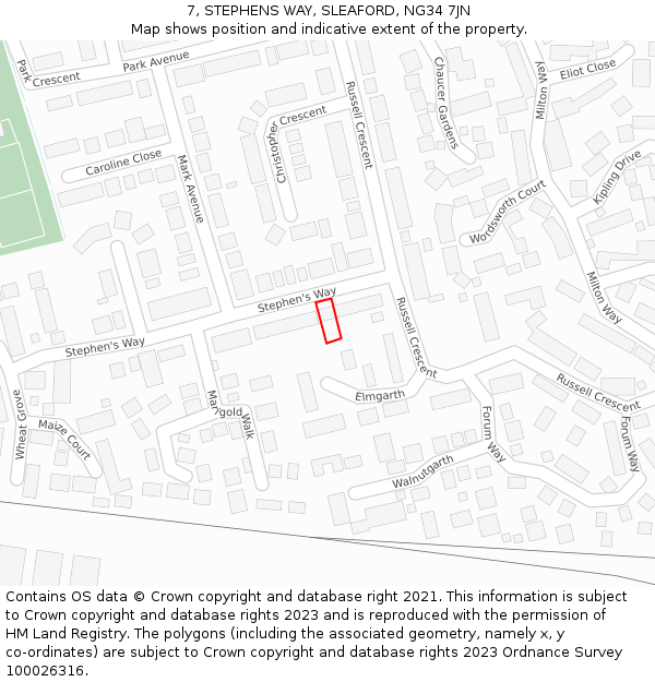 7, STEPHENS WAY, SLEAFORD, NG34 7JN: Location map and indicative extent of plot