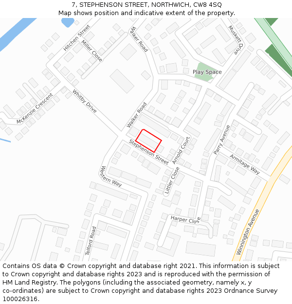 7, STEPHENSON STREET, NORTHWICH, CW8 4SQ: Location map and indicative extent of plot