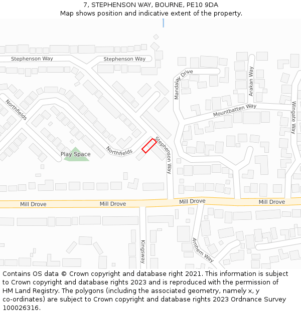 7, STEPHENSON WAY, BOURNE, PE10 9DA: Location map and indicative extent of plot
