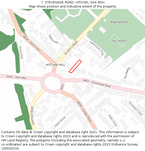 7, STEVENAGE ROAD, HITCHIN, SG4 9DH: Location map and indicative extent of plot