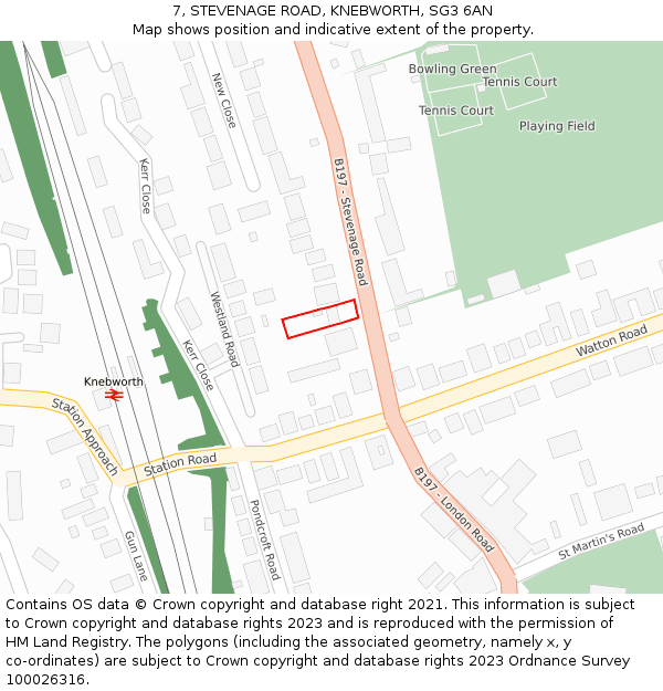 7, STEVENAGE ROAD, KNEBWORTH, SG3 6AN: Location map and indicative extent of plot