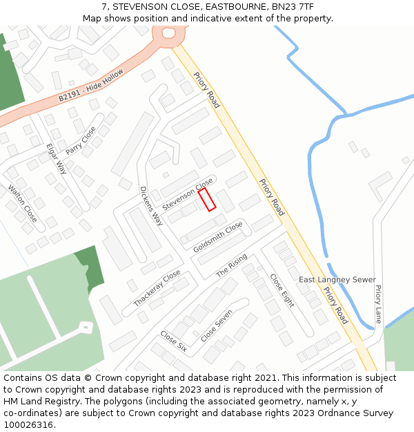 7, STEVENSON CLOSE, EASTBOURNE, BN23 7TF: Location map and indicative extent of plot