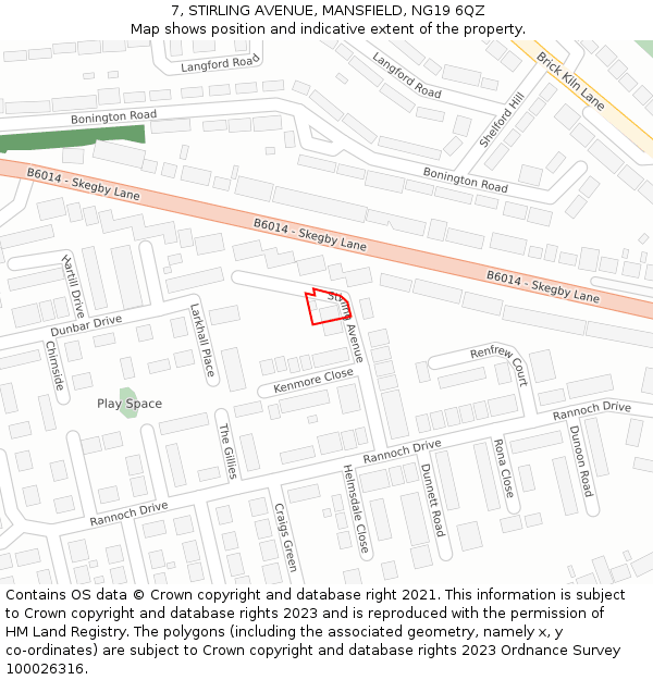 7, STIRLING AVENUE, MANSFIELD, NG19 6QZ: Location map and indicative extent of plot