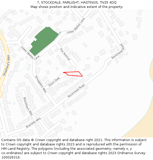 7, STOCKDALE, FAIRLIGHT, HASTINGS, TN35 4DQ: Location map and indicative extent of plot