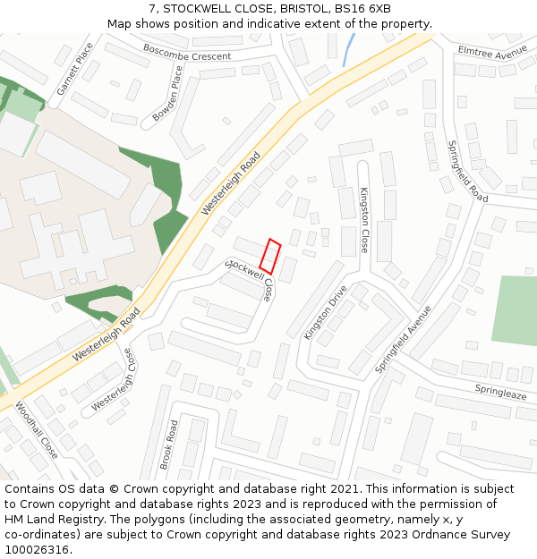 7, STOCKWELL CLOSE, BRISTOL, BS16 6XB: Location map and indicative extent of plot