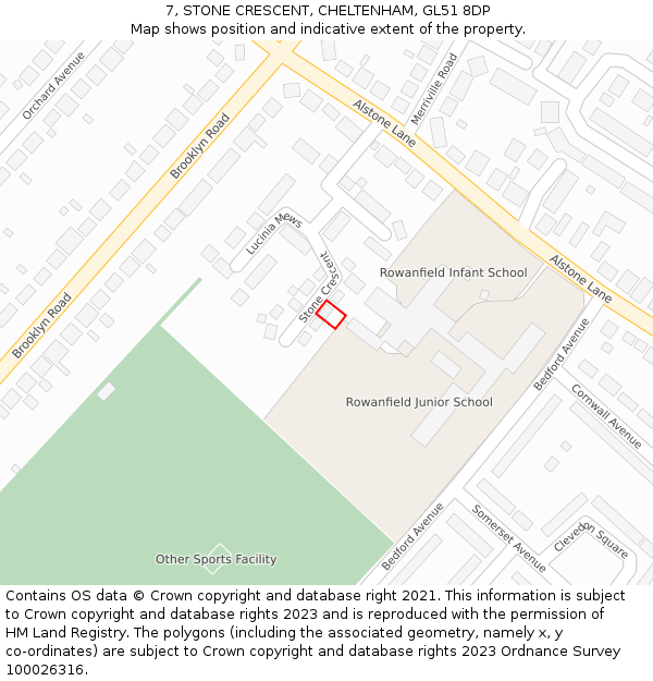 7, STONE CRESCENT, CHELTENHAM, GL51 8DP: Location map and indicative extent of plot