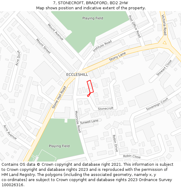 7, STONECROFT, BRADFORD, BD2 2HW: Location map and indicative extent of plot